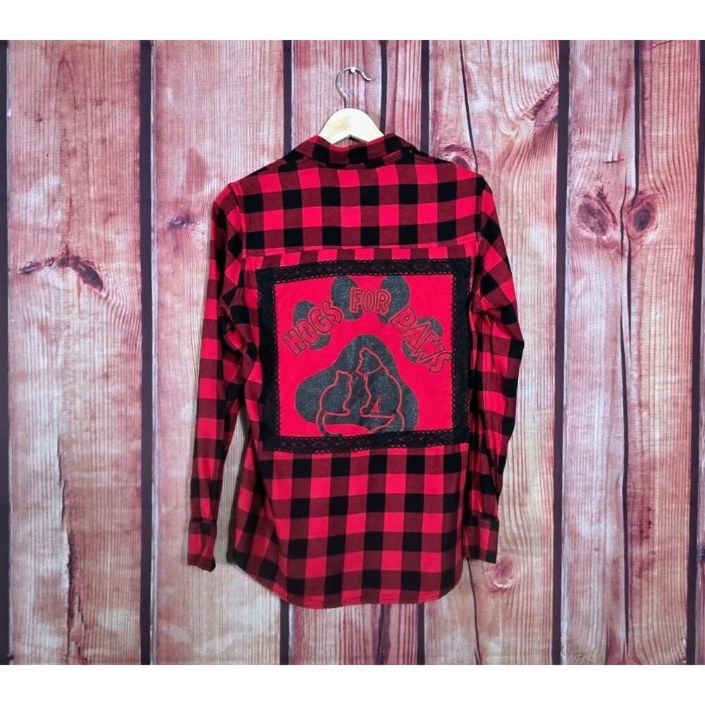 Upcycled Hogs for Paws Flannel Shirt Red Plaid XS